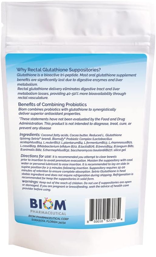 Reduced L-Glutathione + Probiotic Suppository - 30 Count