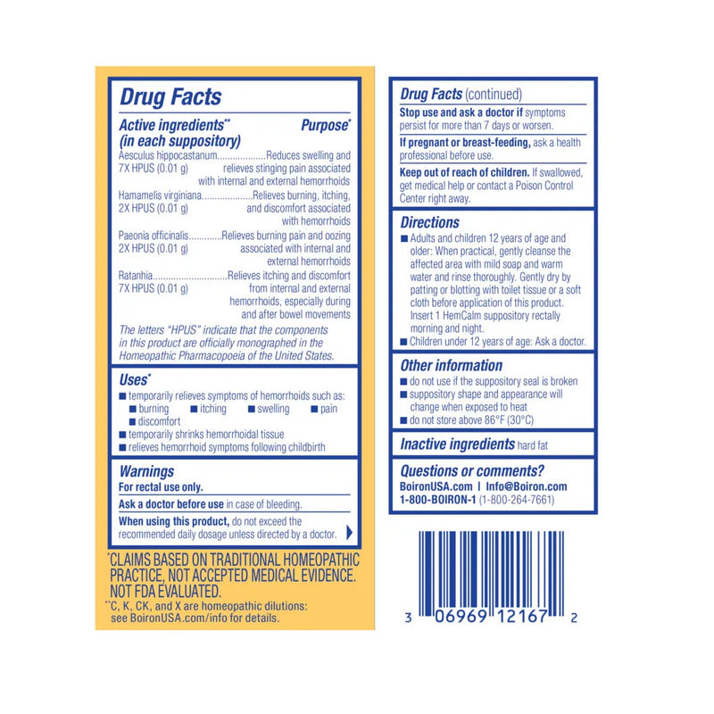 HemCalm Suppositories 10 Suppositories by Boiron