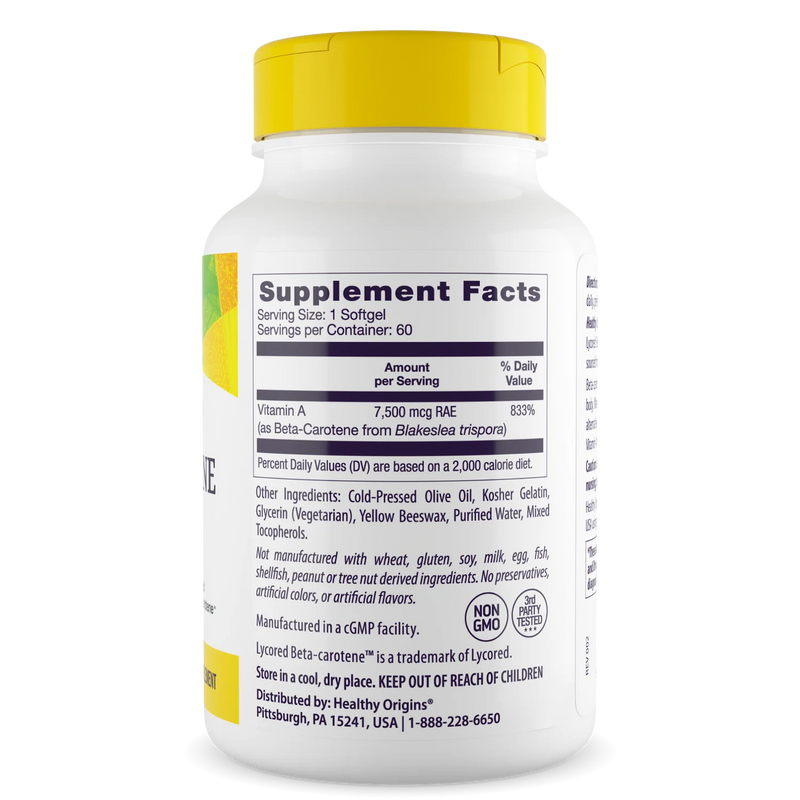 Beta-Carotene 25,000 IU (7,500 mcg) 60 softgels by Healthy Origins