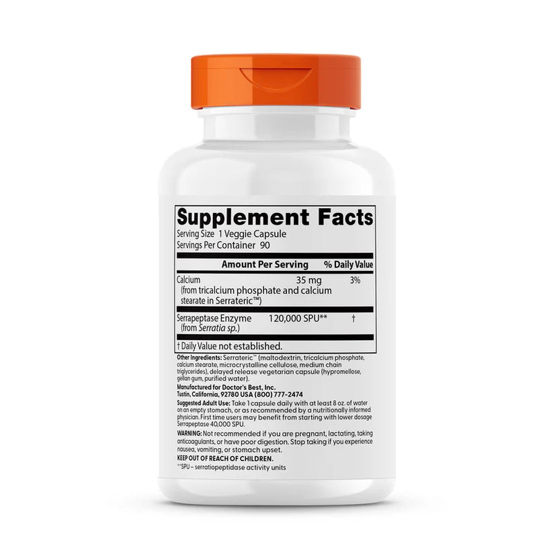 High Potency Serrapeptase 120,000 SPU 90 Veggie Caps