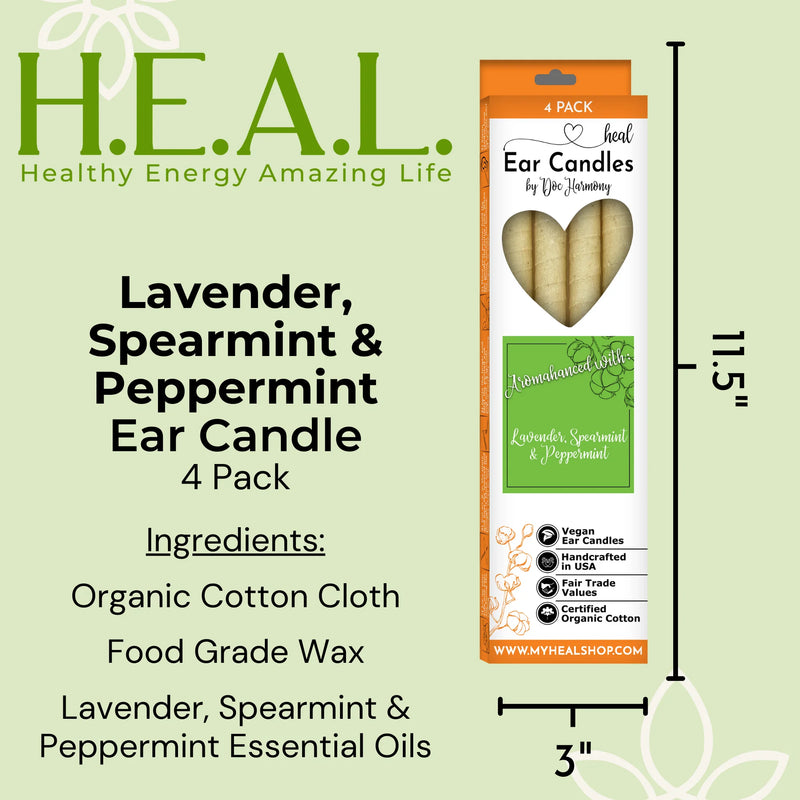 Lavender, Spearmint & Peppermint Ear Candles - 4 Pack