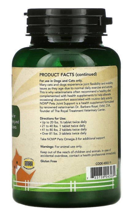 Joint Support for Dogs/Cats, 90 Chewable Tablets, by NOW Pets
