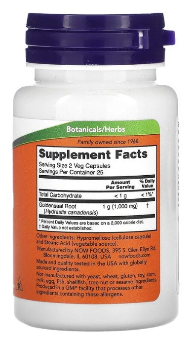 Goldenseal Root, 500 mg, 50 Veg Capsules, by NOW Foods