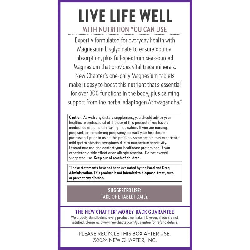 Magnesium + Ashwaganda 30 tablets by New Chapter