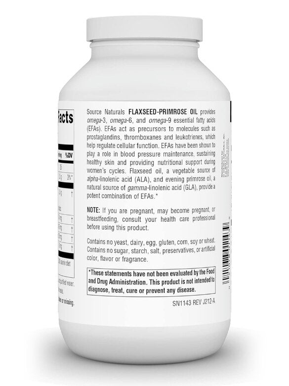 Flax Seed-Primrose Oil, 1,300 mg, 180 Softgels by Source Naturals