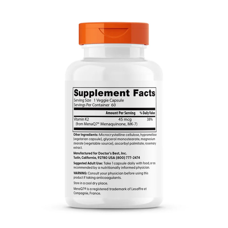 Natural Vitamin K2 MK-7 45 mcg 60 Veggie Caps