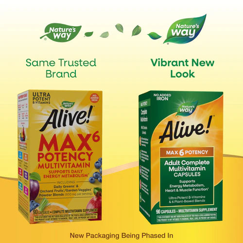 Alive! Max6 Daily Multi-Vitamin Max Potency No Added Iron 90 Veg Capsules