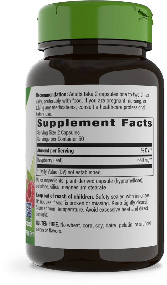 Red Raspberry Leaf 450 mg 100 Vegetarian Capsules by Nature&