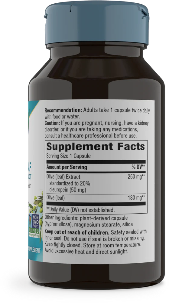 Olive Leaf Standardized 20% Oleuropein 60 Veg Capsules