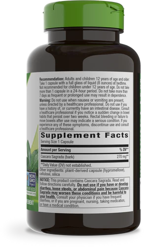 Cascara Sagrada Bark 270 mg 180 Vegetarian Capsules