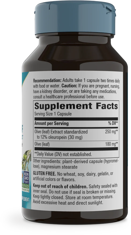 Olive Leaf Standardized 12% Oleuropein 60 Veg Capsules by Nature&