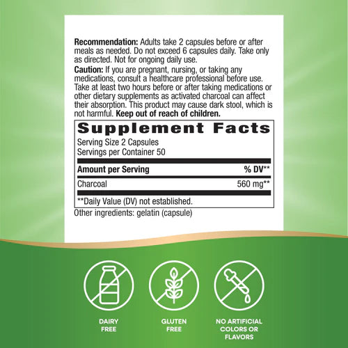 Activated Charcoal  560 mg 100 Capsules