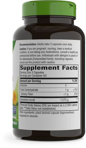 Dandelion Root 525 mg 180 Vegetarian Capsules