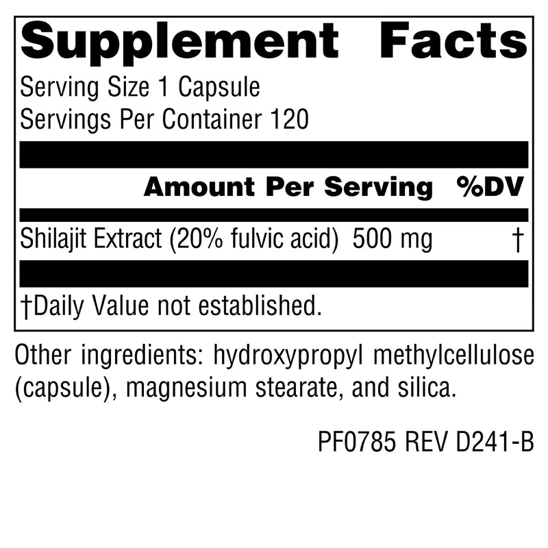 Shilajit Extract 500mg -120 Vegan Capsules by Planetary Herbals