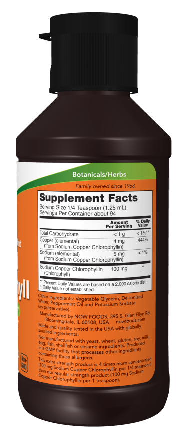 Liquid Chlorophyll Extra Strength Mint Flavor 4 fl. oz. (118 mL), NOW Foods