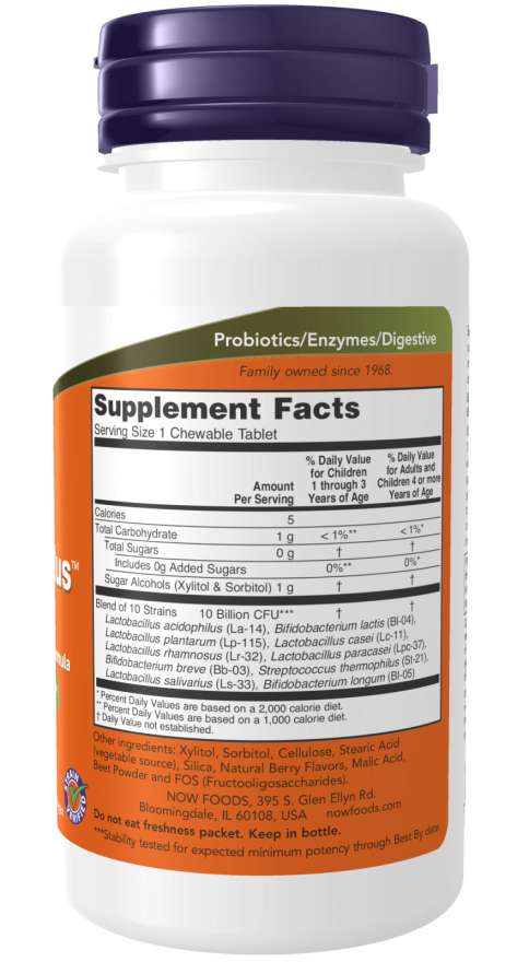 BerryDophilus Extra Strength 10 Billion CFU, 50 Chewables, NOW Foods