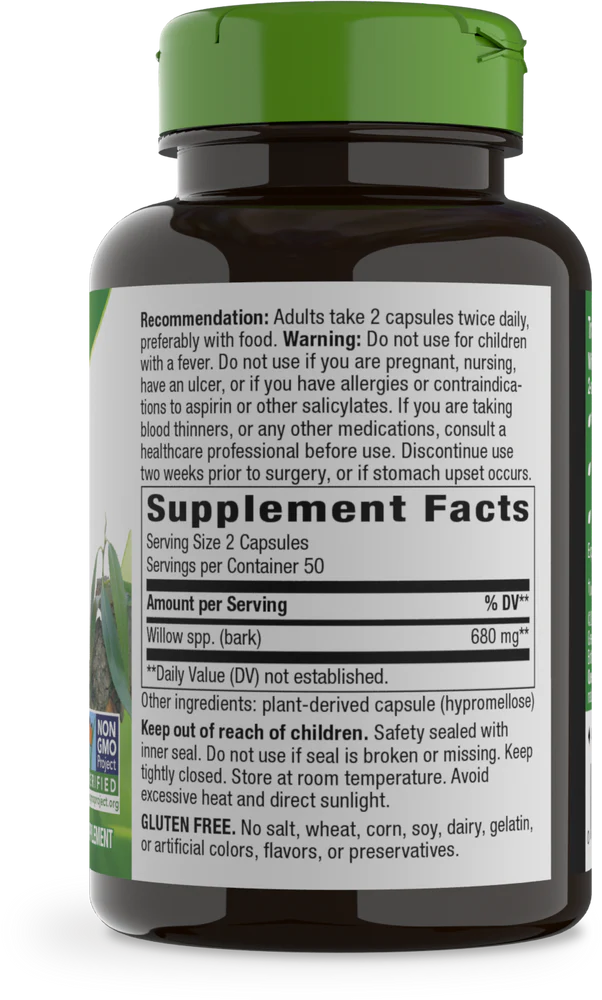Willow Bark, 680 mg, 100 Vegan Capsules (340 mg per Capsule) by Nature&
