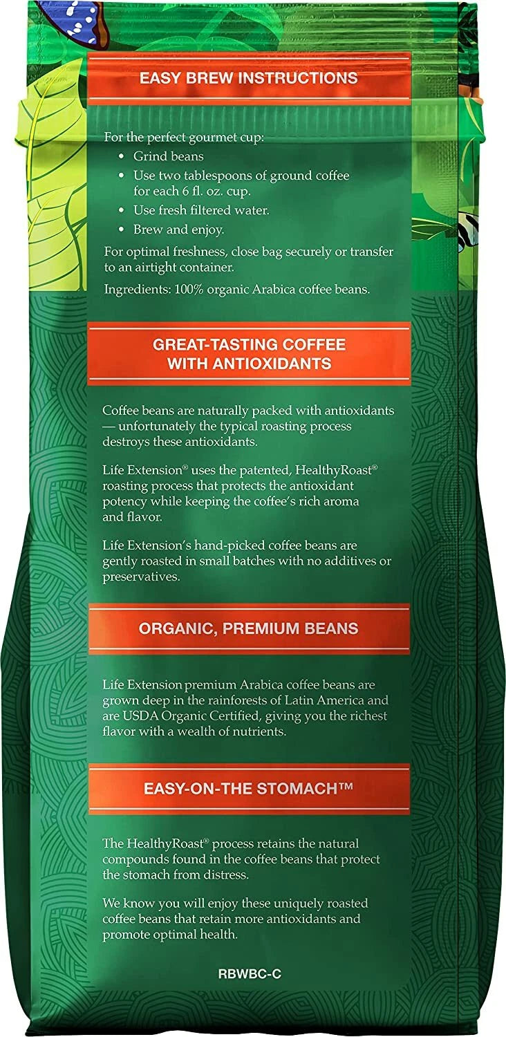 Rainforest Blend Whole Bean Coffee Organic 12 oz (340g) by Life Extension