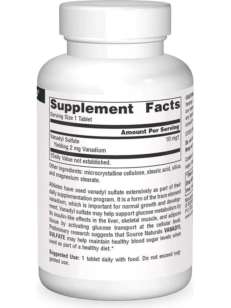 Vanadyl Sulfate 10mg-200 Tablets by Source Naturals