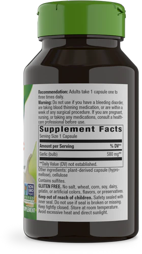 Garlic Bulb 580 mg 100 Vegetarian Capsules by Nature&