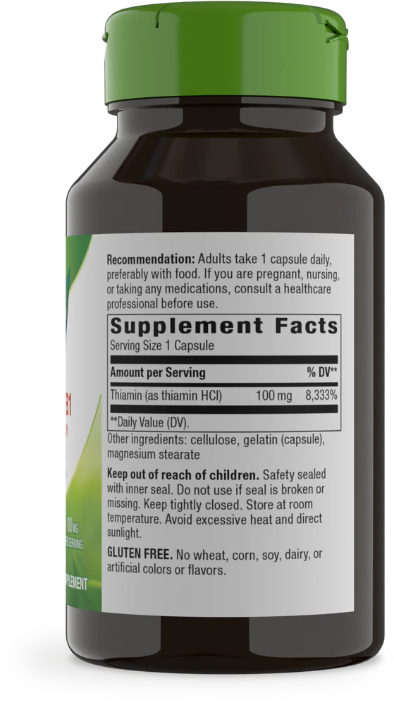Vitamin B-1 Thiamin HCl 100 mg 100 Capsules