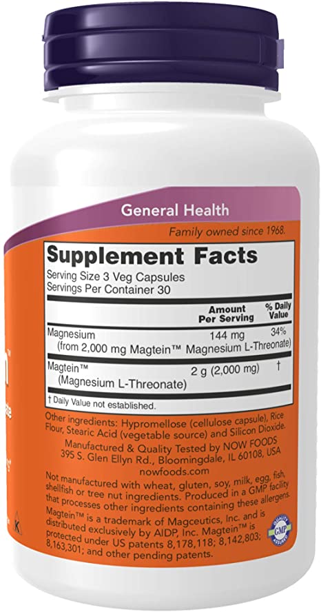 Magtein 180 Veg Capsules, NOW Foods