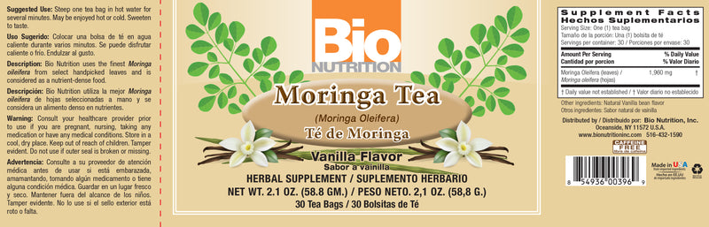 Moringa Tea Vanilla Flavor 30 Bags by Bio Nutrition best price