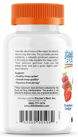 Melatonin Gummies, 2.5 mg, Strawberry Delight, 60 Natural Fruit Pectin Gummies, by Doctor&