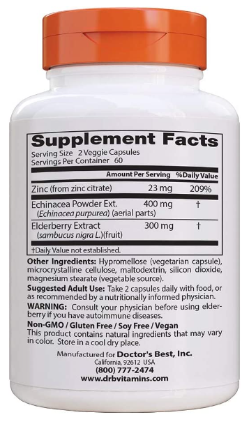 Immune Booster with Echinacea, Elderberry & Zinc, 120 Veggie Caps, by Doctor&