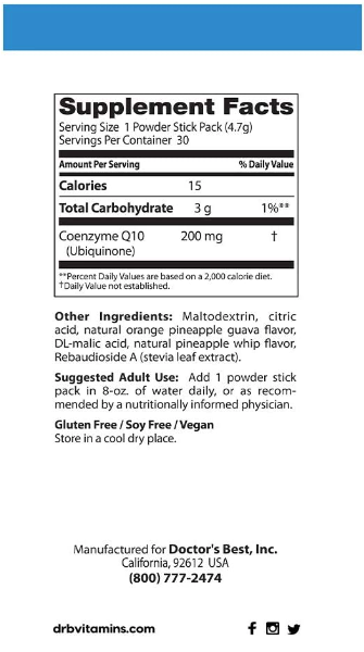 High Absorption CoQ10, Tropical Fruit, 200 mg, 30 Powder Stick Packs, 4.7 g Each, by Doctor&