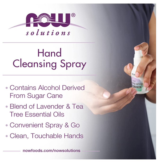Hand Cleansing Spray, Lavender + Tea Tree, 2 fl oz. (59 ml), by NOW Foods