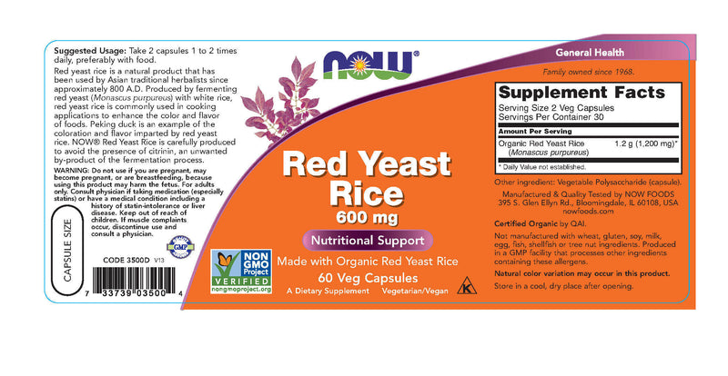 Red Yeast Rice 600 mg 60 Veg Capsules