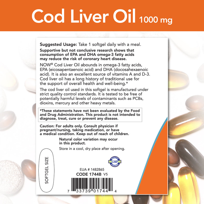 Cod Liver Oil 1000 mg 180 Softgels by NOW