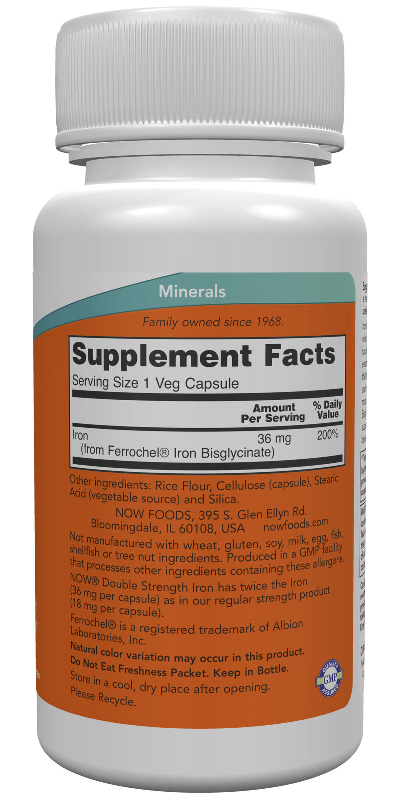 Iron Double Strength 36 mg 90 Veg Capsules by NOW