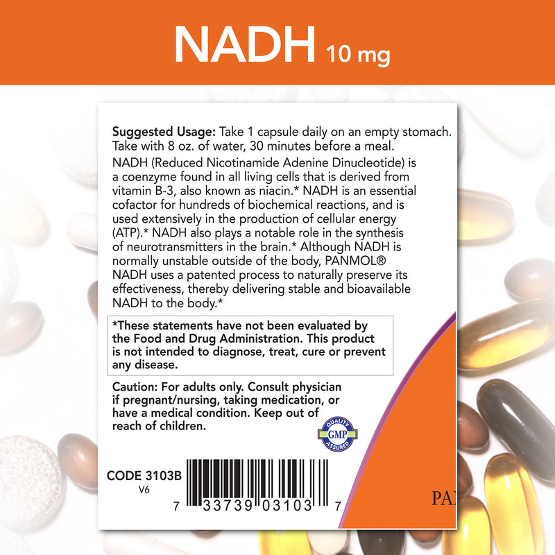 NADH 10 mg 60 Veg Capsules by NOW