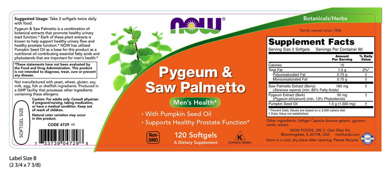 Pygeum & Saw Palmetto 120 Softgels by NOW
