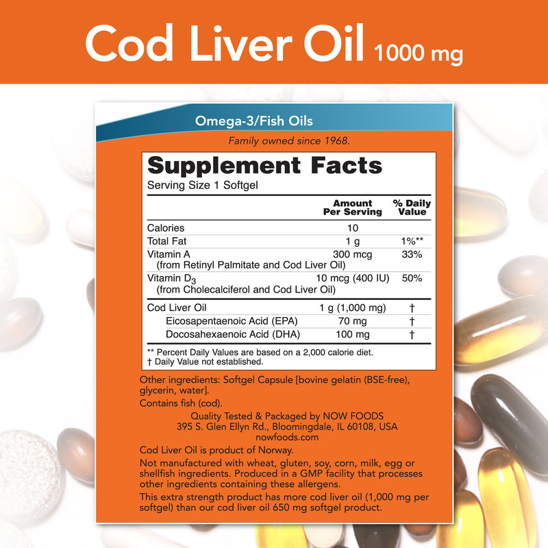 Cod Liver Oil 1000 mg 180 Softgels by NOW