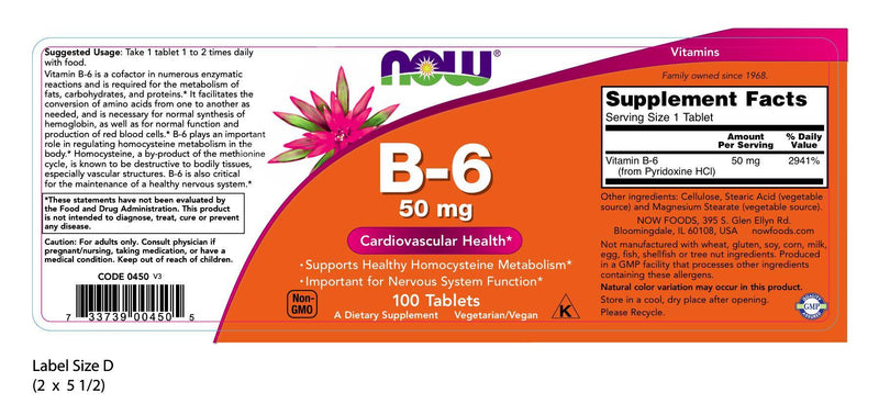 B-6 50 mg 100 Tablets