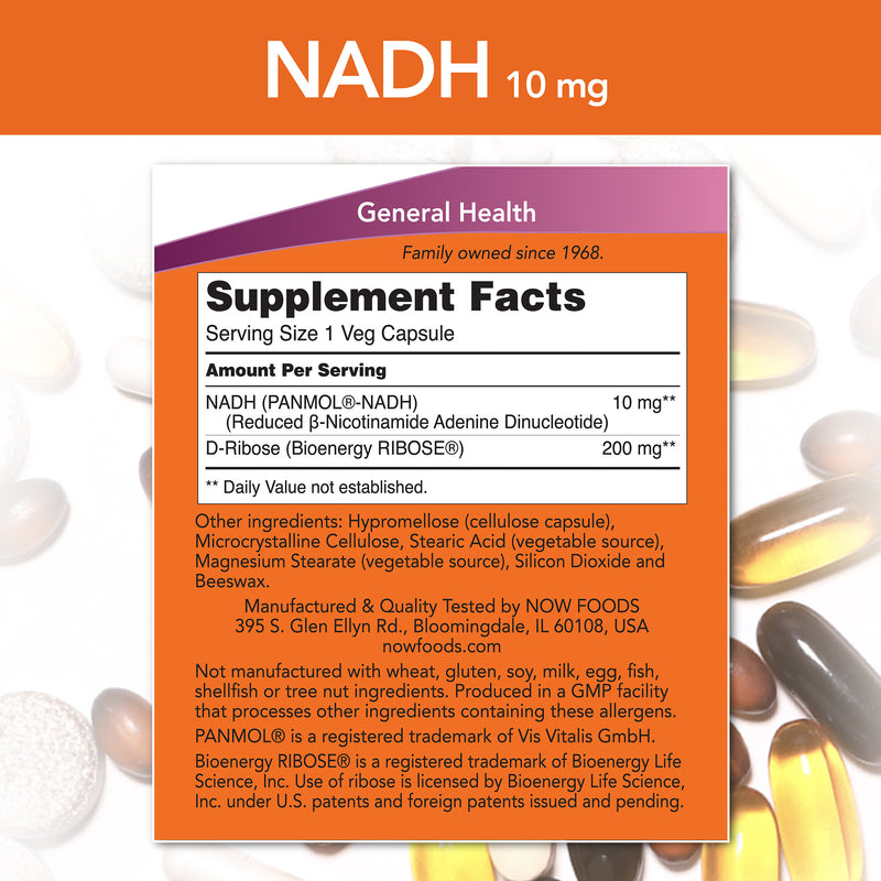 NADH 10 mg 60 Veg Capsules by NOW