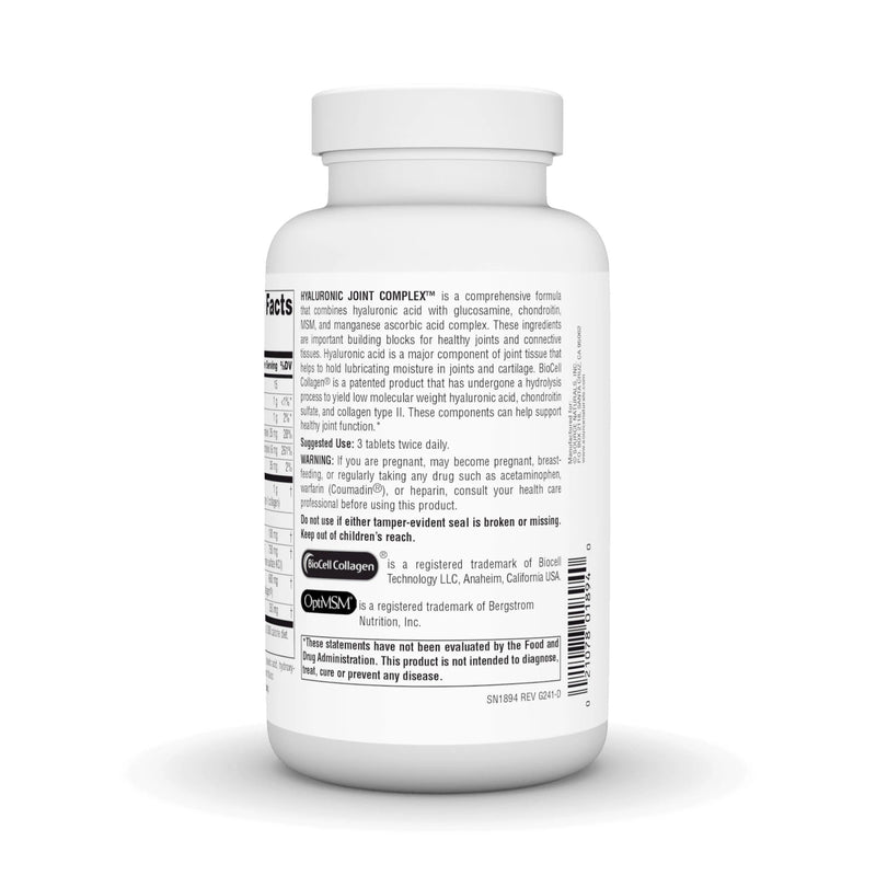Hyaluronic Joint Complex™ with Glucosamine, Chondroitin, and MSM 120 Tablets by Source Naturals