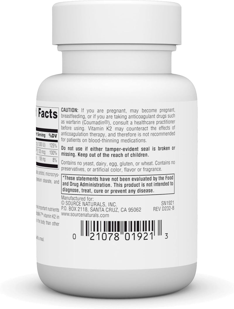 Vitamin K2+D3, 30 Tablets by Source Naturals