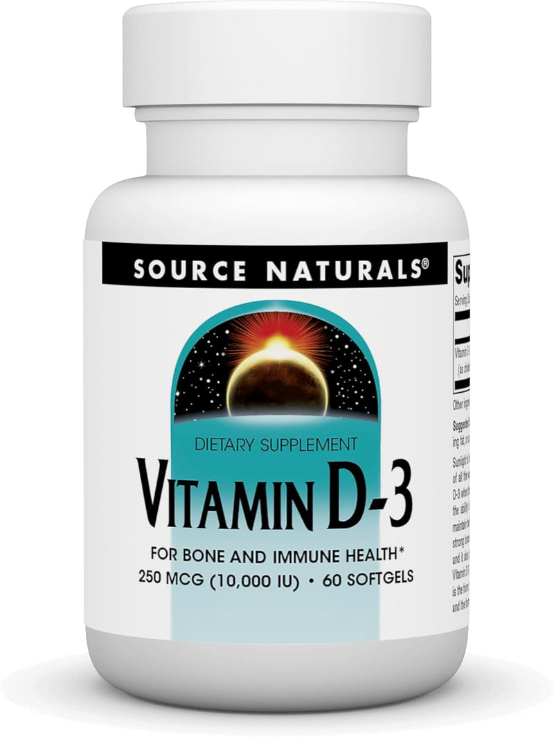 Vitamin D-3, 250 mcg (10,000 IU) - 60 Softgels by Source Naturals