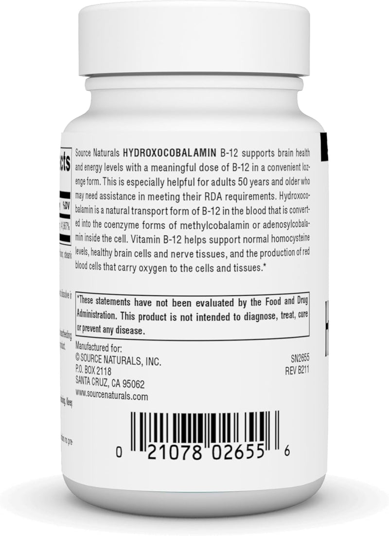 HydroxoCobalamin, Vitamin B12, Cherry , 1 mg, 120 Lozenges by Source Naturals