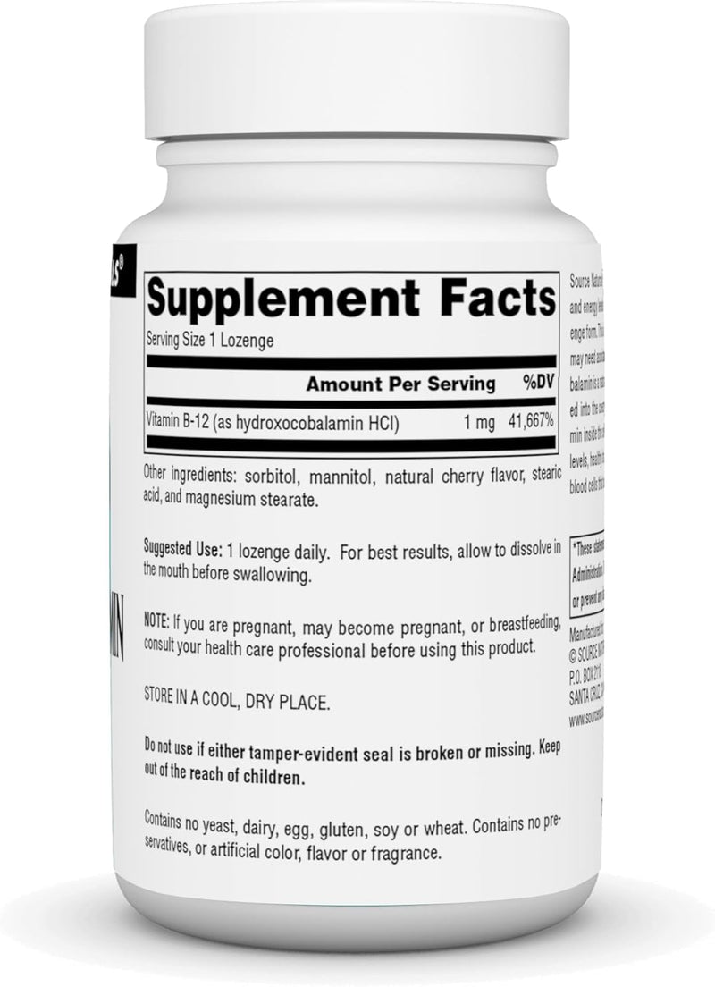 HydroxoCobalamin, Vitamin B12, Cherry , 1 mg, 120 Lozenges by Source Naturals