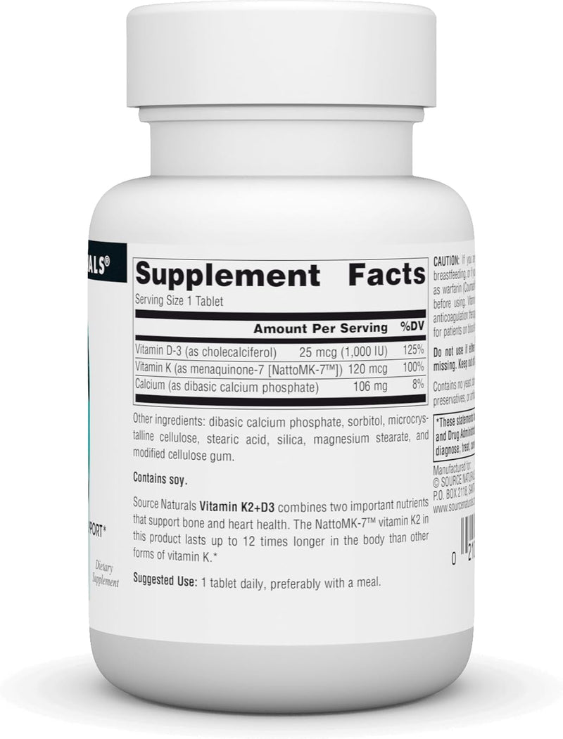 Vitamin K2+D3, 30 Tablets by Source Naturals