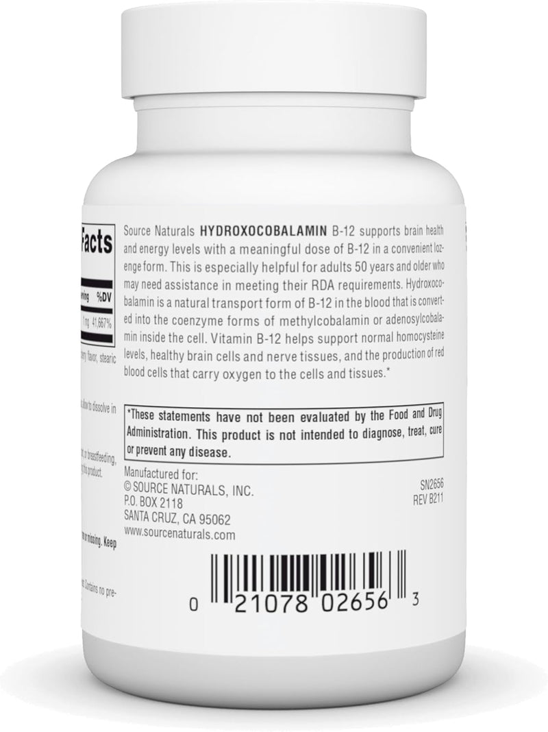 HydroxoCobalamin, Vitamin B-12, Cherry, 1 mg, 240 Lozenge by Source Naturals