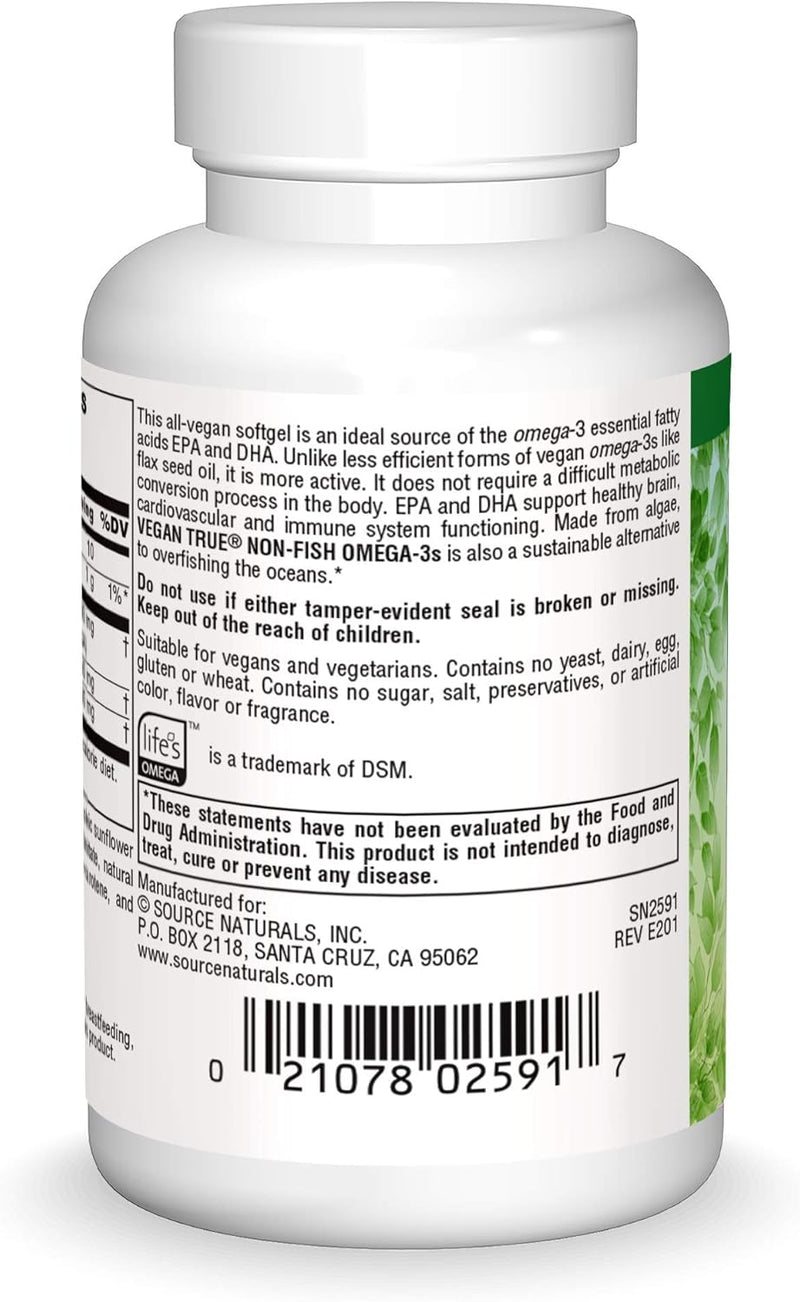 Vegan True®, Non-Fish Omega-3s, 300 mg, 30 Vegan Softgels by Source Naturals