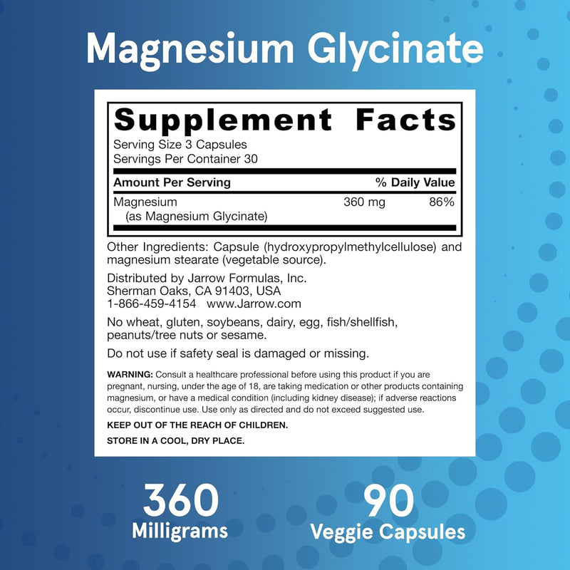 Magnesium Glycinate 360 mg - 90 Veggie Capsules by Jarrow Formulas