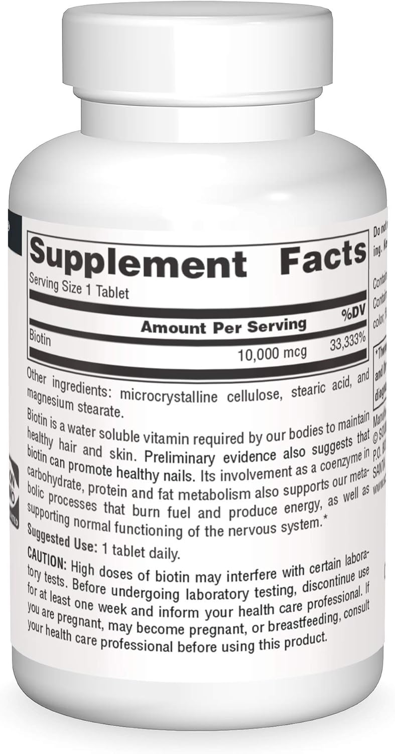 Biotin, 10,000 mcg, 120 Tablets by Source Naturals