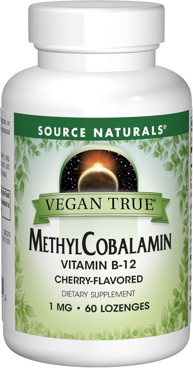 Vegan True, MethylCobalamin Vitamin B-12, Cherry , 1 mg, 60 Lozenges by Source Naturals
